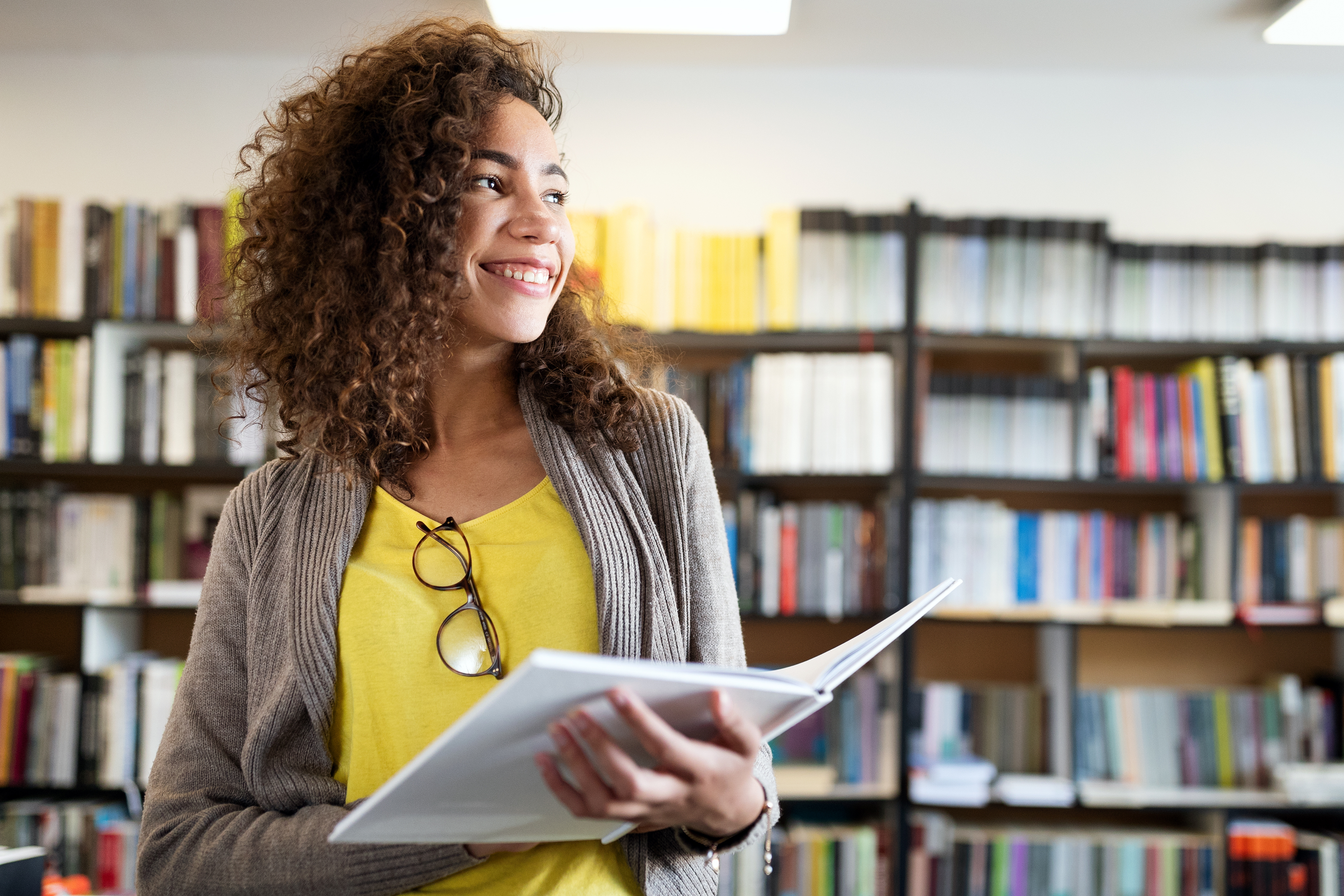 Student in library