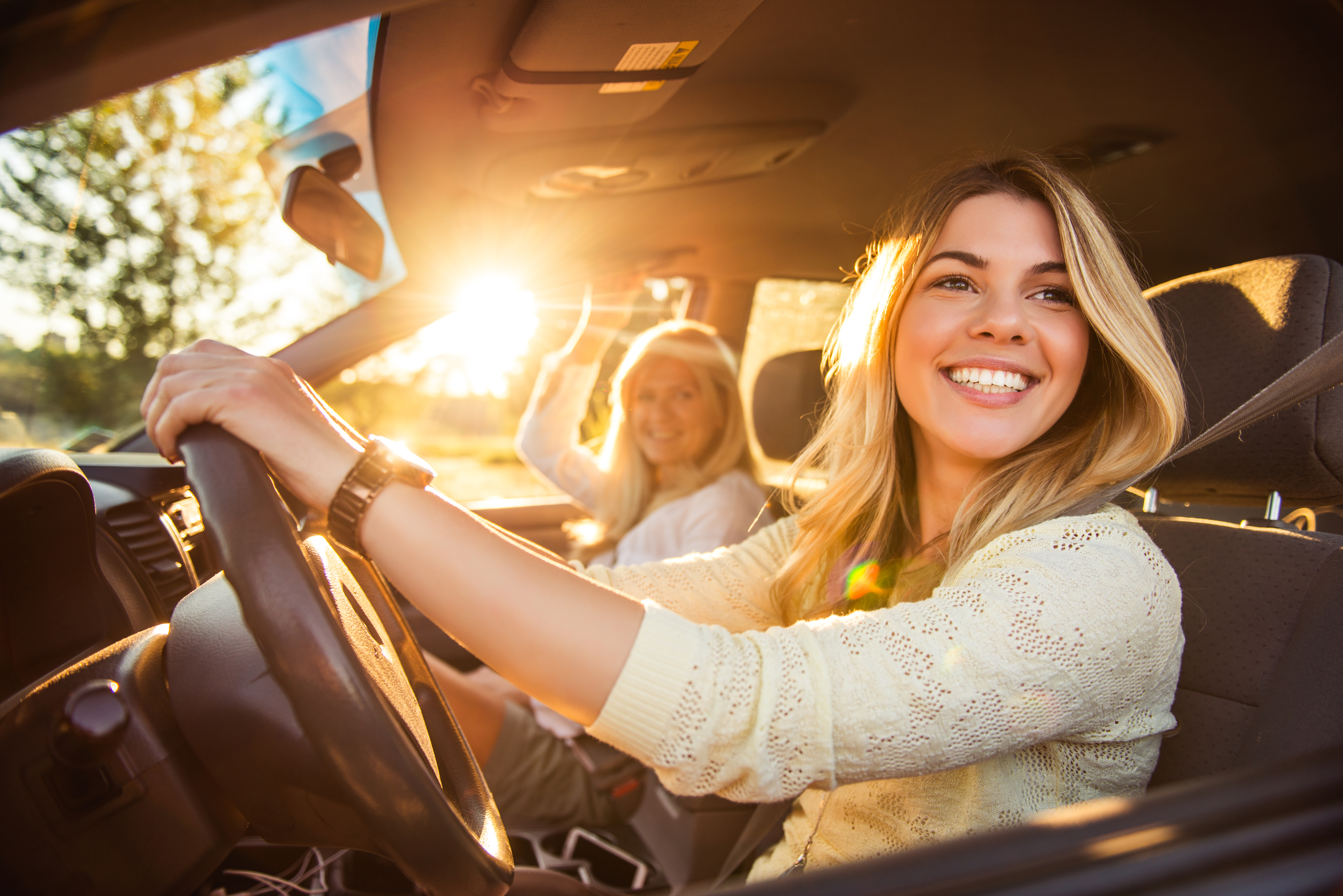 Woman and mother in a car
