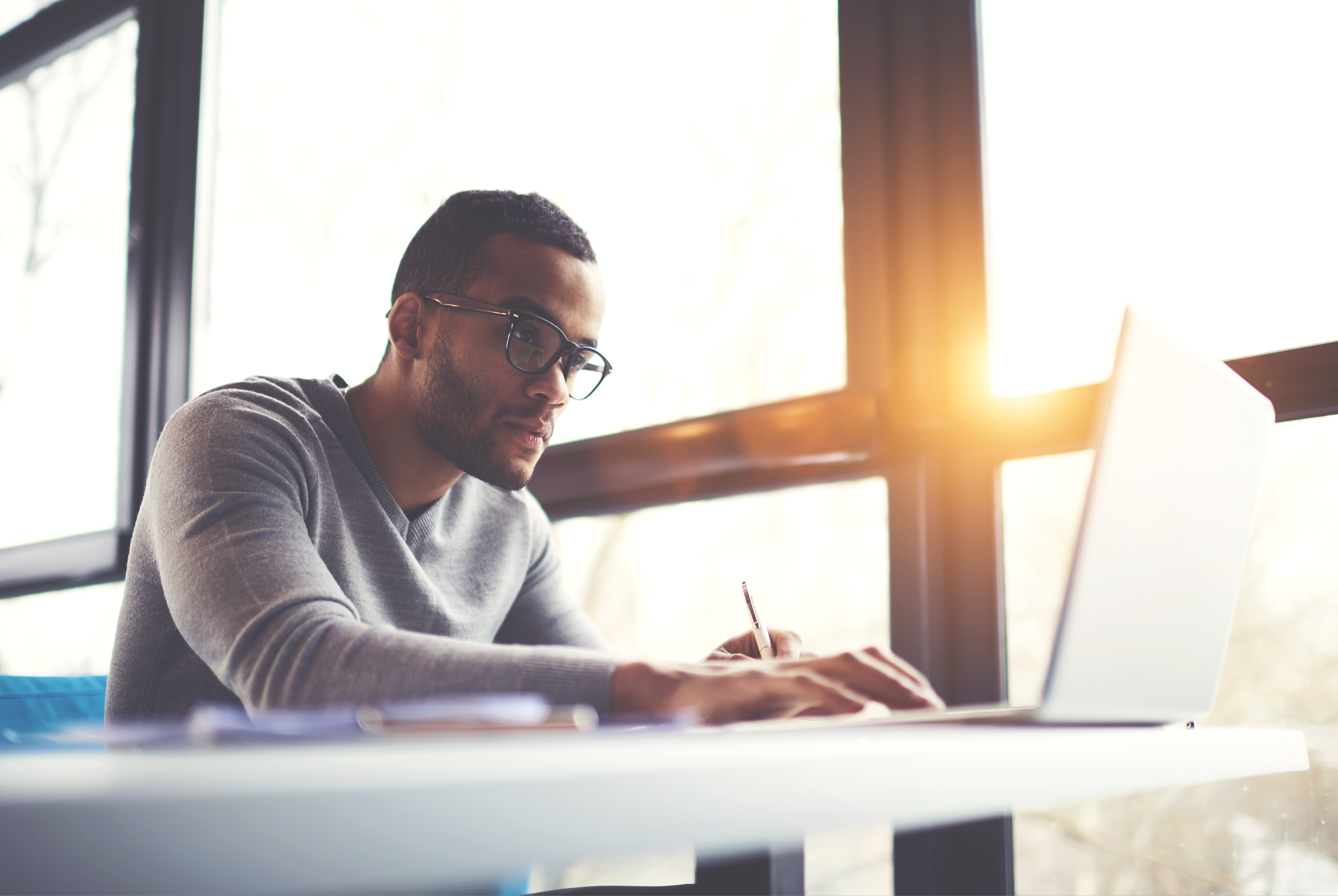 Man working through finances