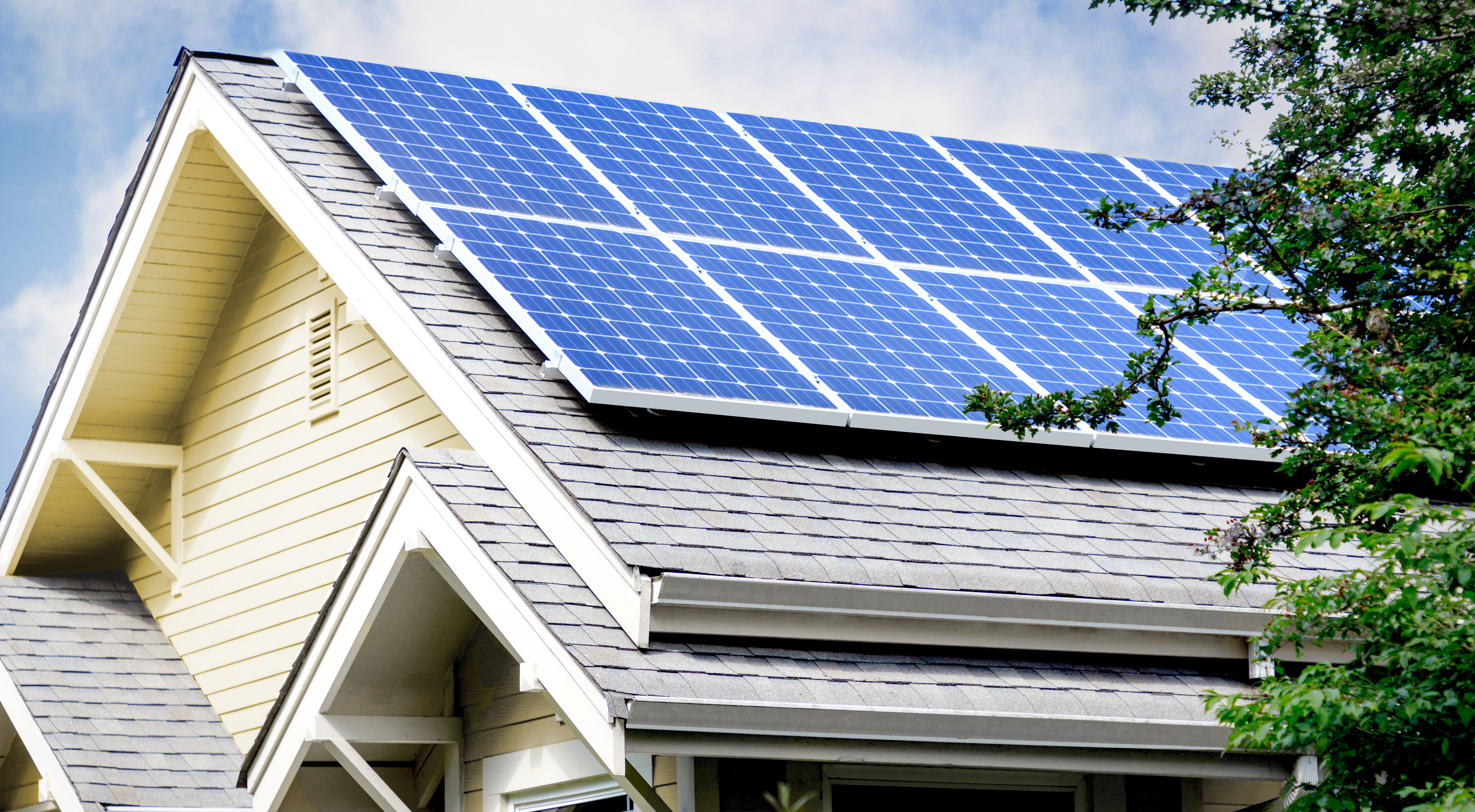 home with solar panels on roof