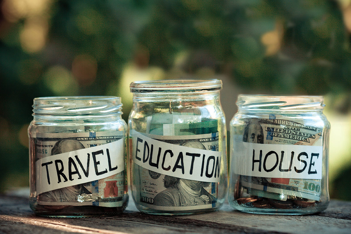 Travel education and house funds in jars