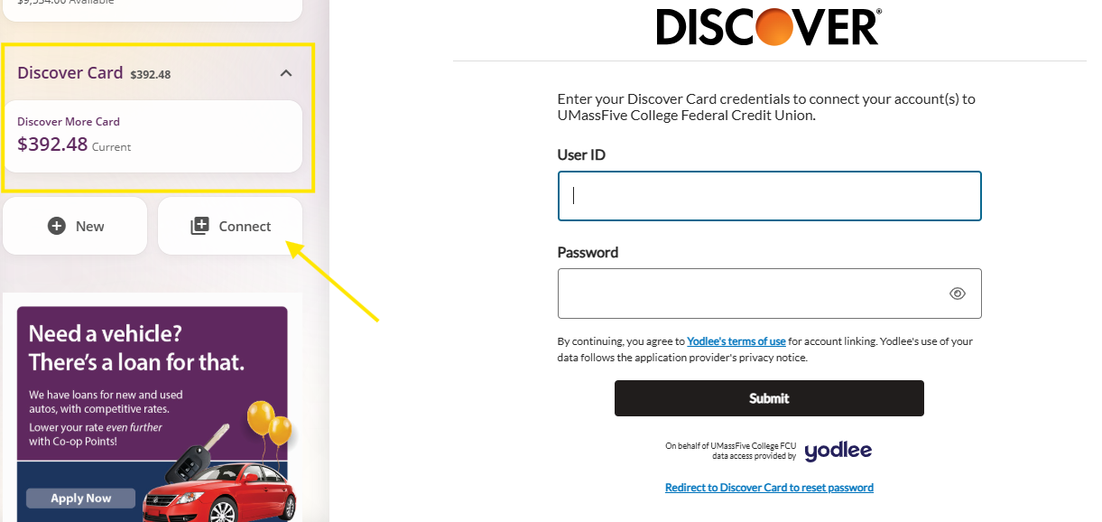 instructions to link yodlee third party accounts